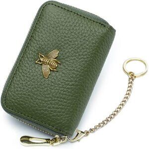 RFID Credit Card Holder Small Leather Wallet Zipper Card Case for Women Bee